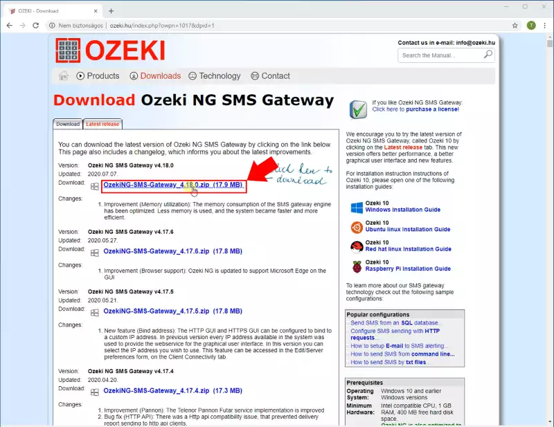 downloading the ozeki ng sms gateway