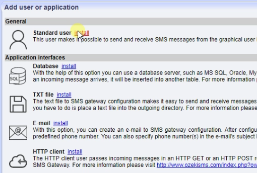 install a type of user in ozeki sms gateway
