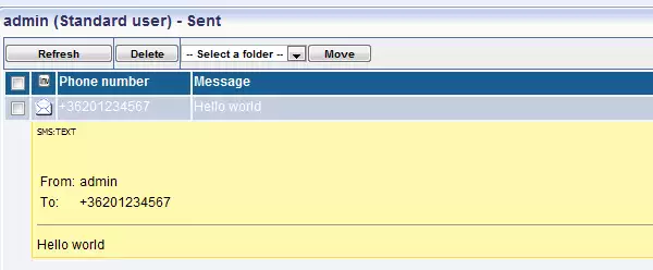displaying sent message in the sms gateway