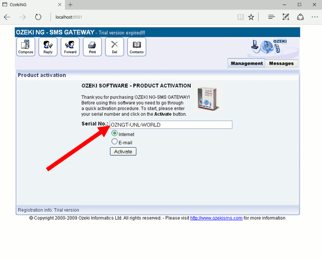 ozeki sms gateway activation code