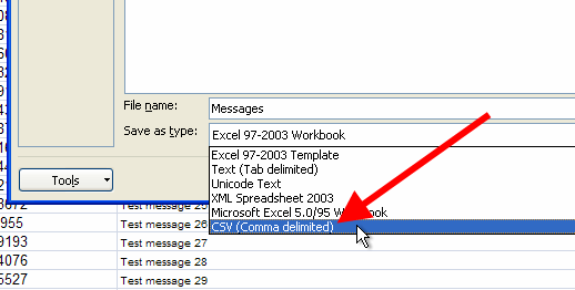 selecting the csv file format in the sms gateway