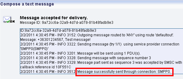 message is succesfully sent via smpp