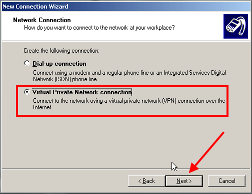 select the virtual private network connection