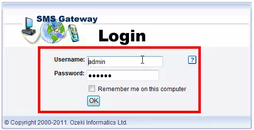 logging into sms gateway with you username and password