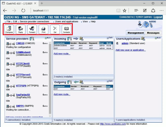 the toolbar in the sms software