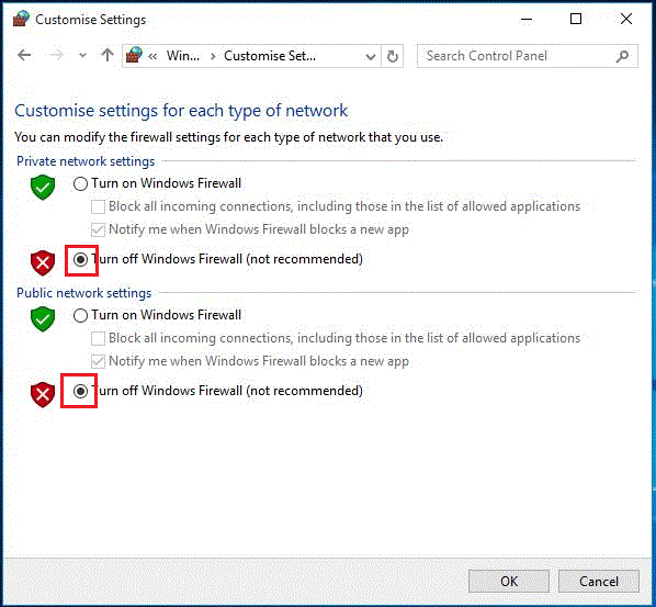 turning off the windows firewall