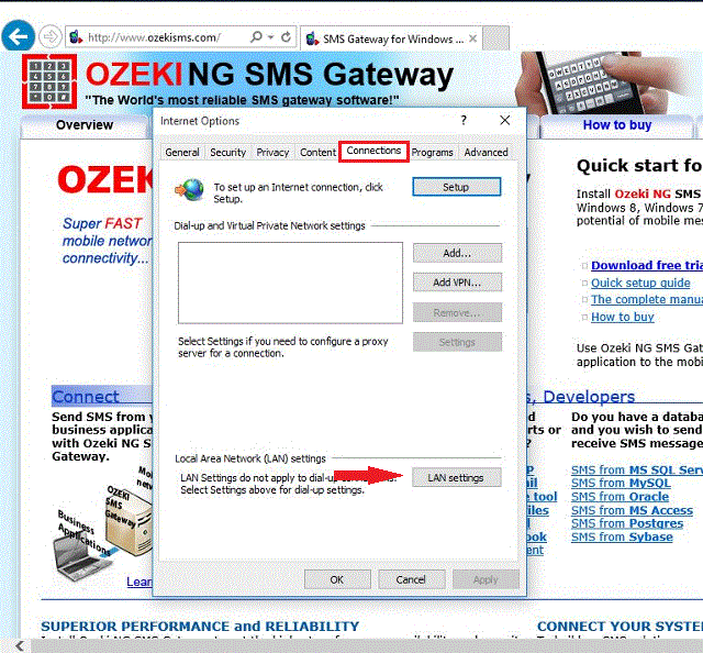 opening lan settings under the connections tab