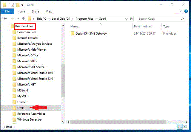 opening the ozeki ng sms gateway folder