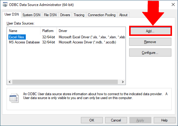 opening the create new datasource dialog box