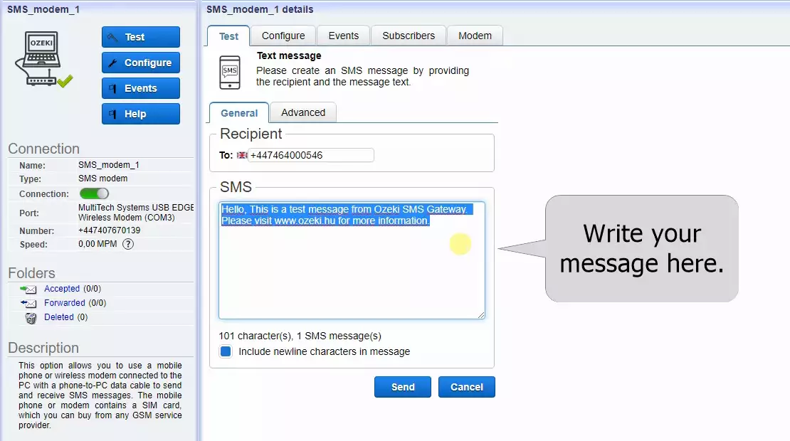 write the text of the sms message