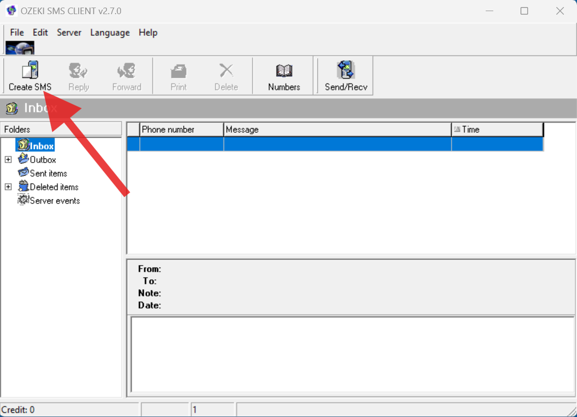 creating a new sms in the sms client