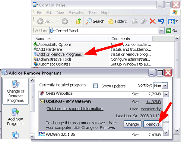uninstall the sms software from your system