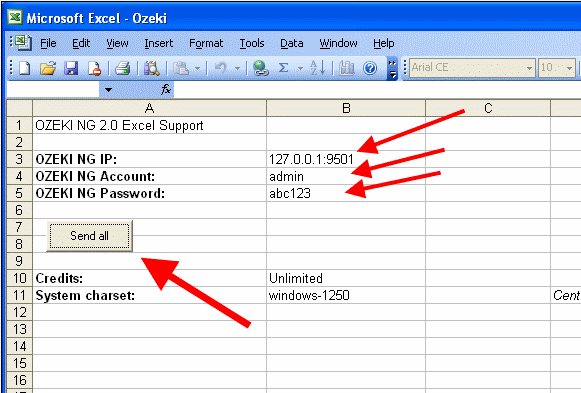 the ozeki.xls file when using the excel sms client