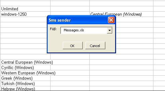 the sms sender window in the excel sms client