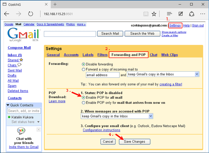 google mail settings pop access and forwarding pop access