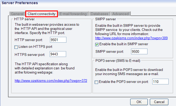 client connectivity tab in server preferences