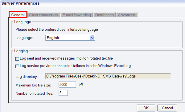 general tab in server preferences