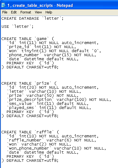 open the create table script txt file