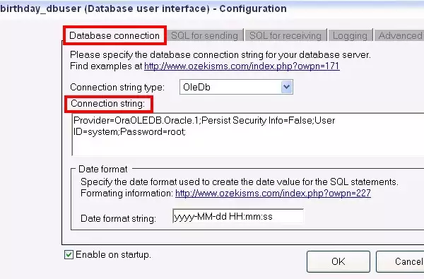 configuration of database user