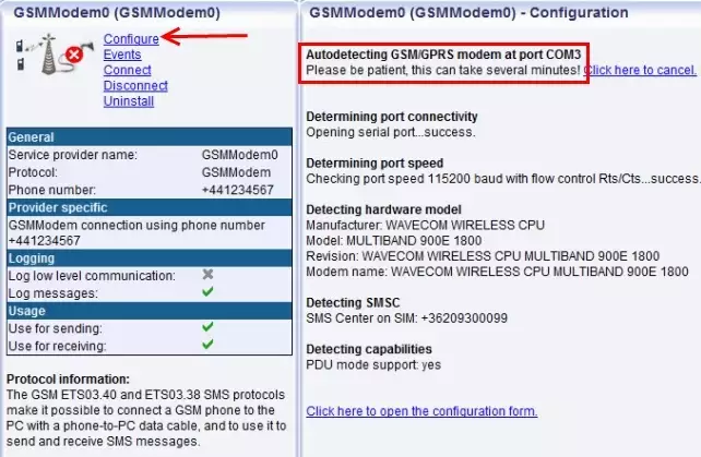 configure the modem settings in the ozeki ng sms gateway