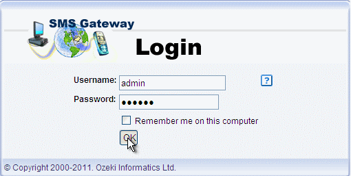log into the ozeki ng sms gateway