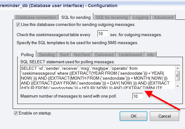 sql statement for polling messages