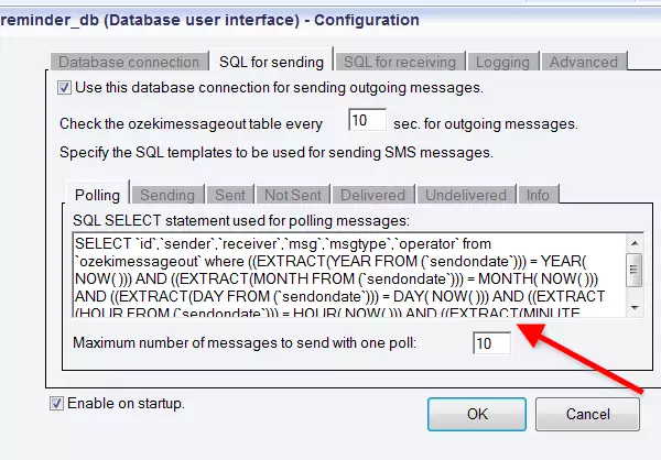 sql statement for polling messages