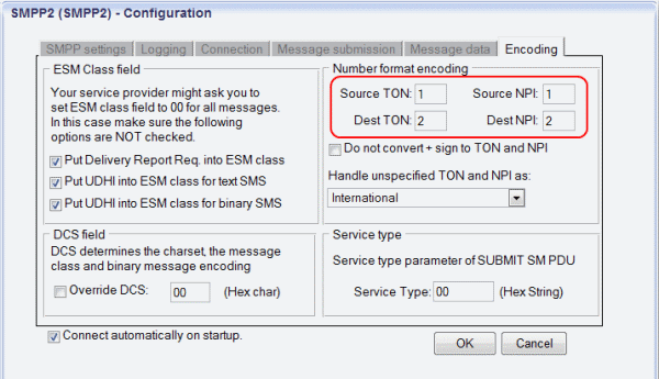 smpp parameter settings