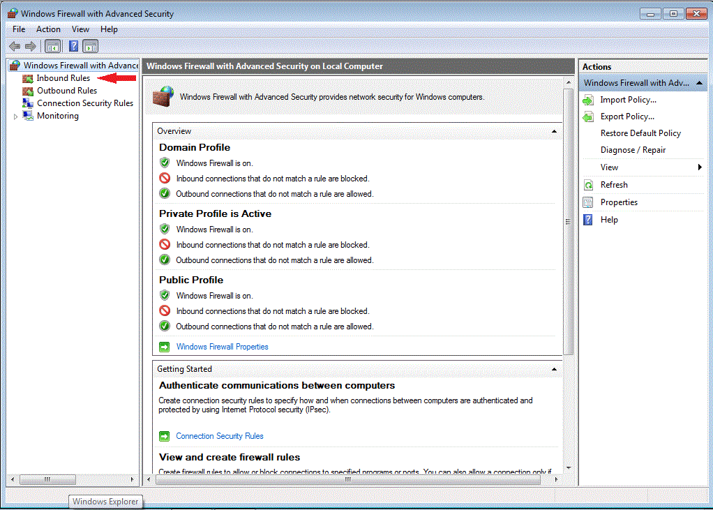 firewall blocking internet connection windows 7